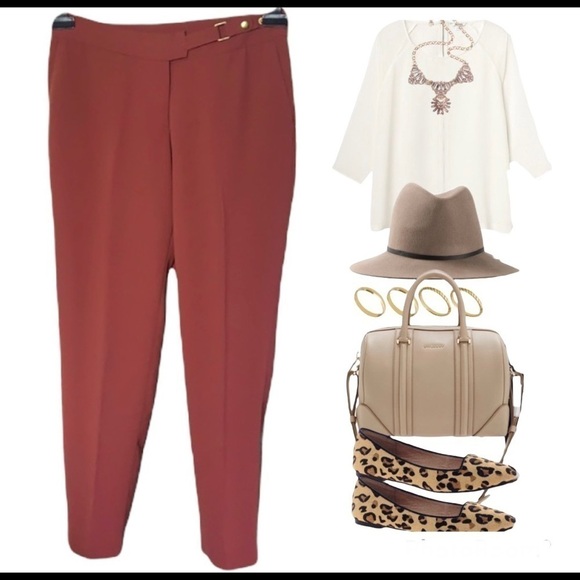 H&m dark peach dress pants with belt/buttons design size 4 - Picture 13 of 15